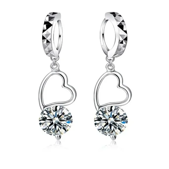 NEW ❤️ Cute Drop Heart 925 Sterling Silver Bundle Necklace Earrings - Picture 3 of 4